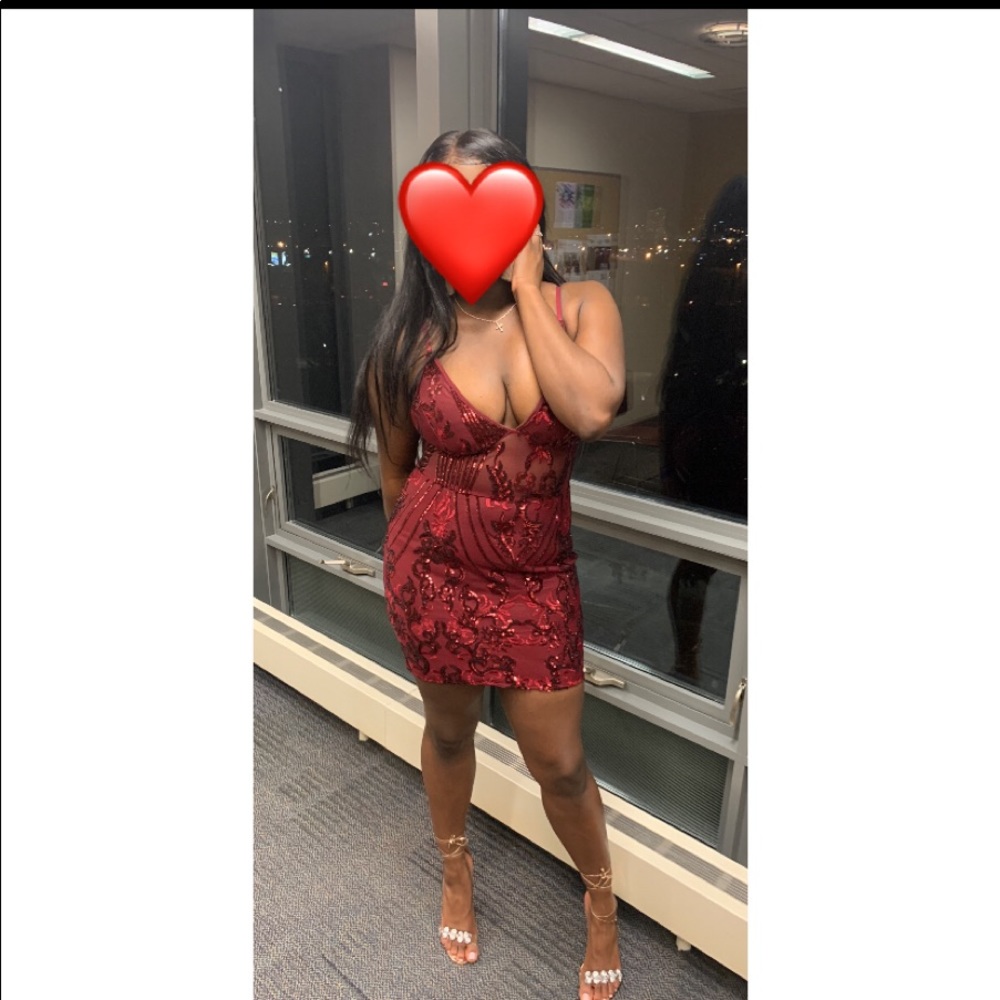 Red Detailed Dress With Sequin